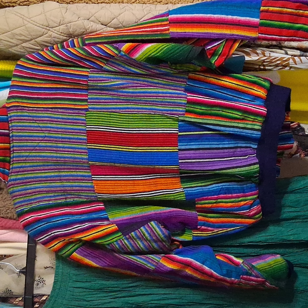 Handmade Serape Multicolor Western Bohemian Zip Up Jacket Size Large - Picture 6 of 9